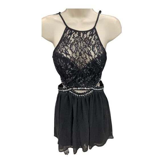B. Darlin | Black Lace Cutout Women’s Jeweled Cocktail Evening Dress Homecoming - Picture 1 of 14